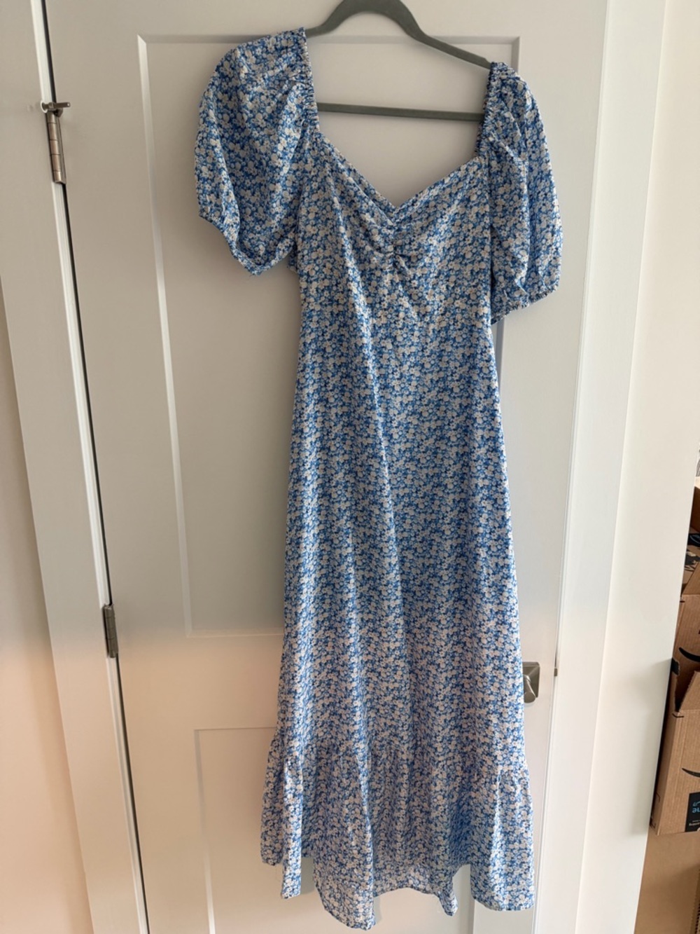 Blu Pepper Light Blue Floral Maxi Dress with Puff Sleeves